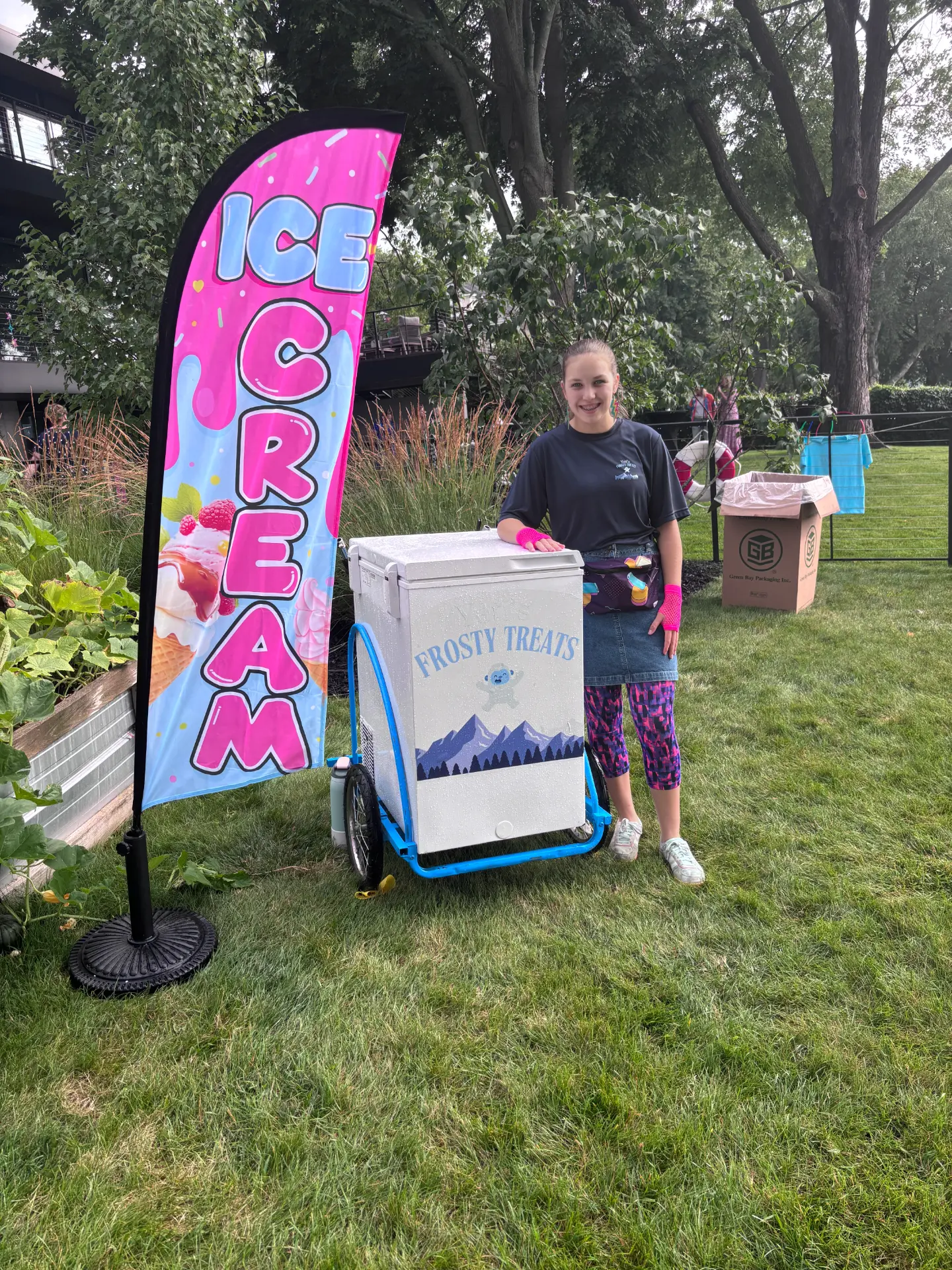 Yeti's Frosty Treats owner with the ice cream bike and flag