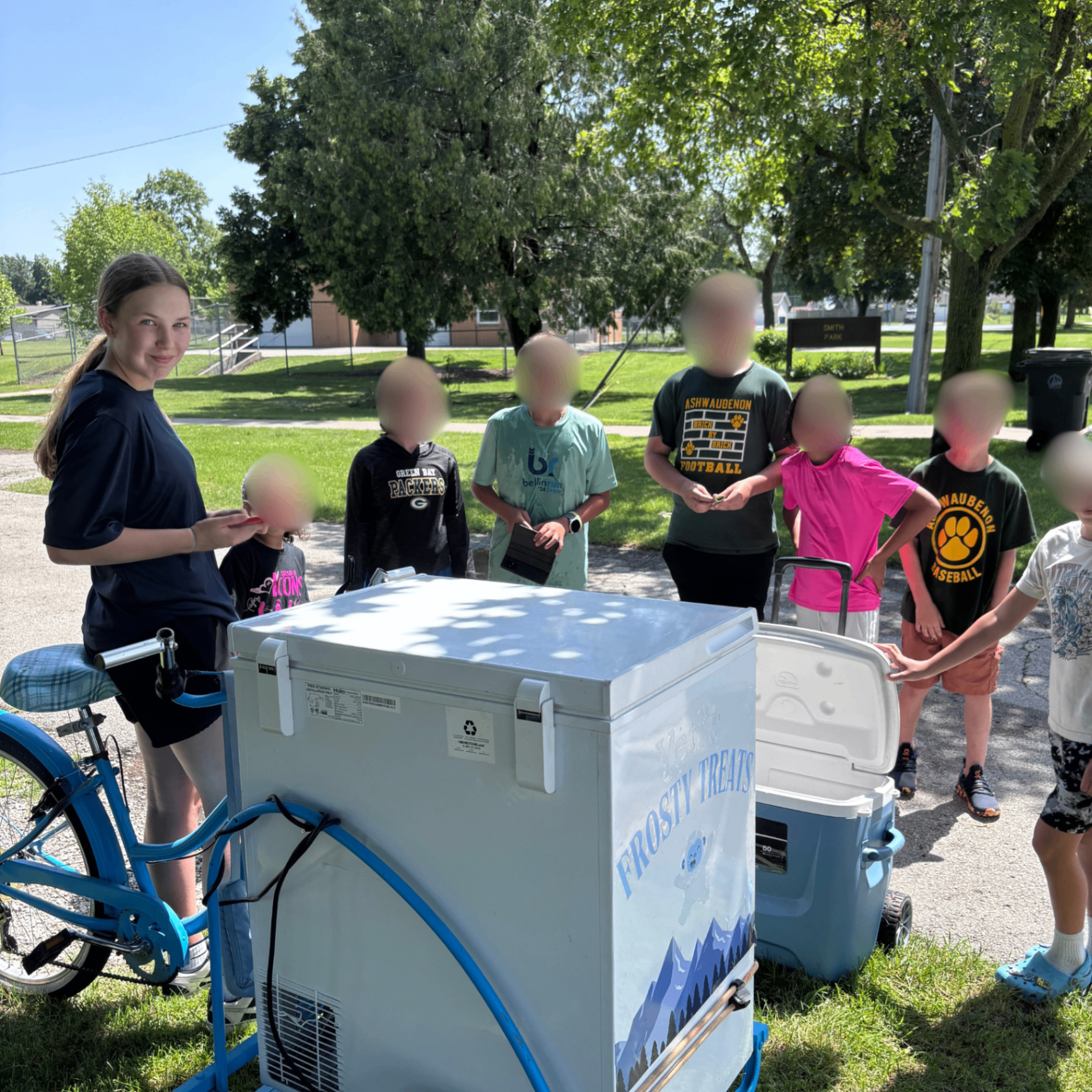 Yeti's Frosty Treats bike in action with kids at a park event